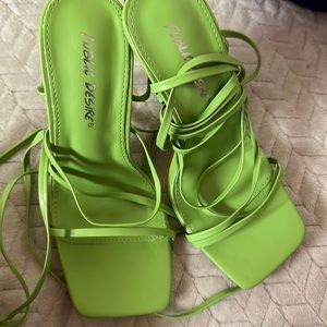 Public Desire Lace-Up Lime Green Heels